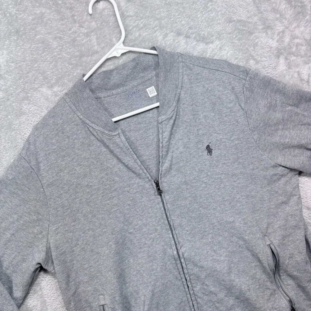 Polo Ralph Lauren Track Jacket Mens L Gray Full Zip Bomber Jersey Knit Pony Logo
